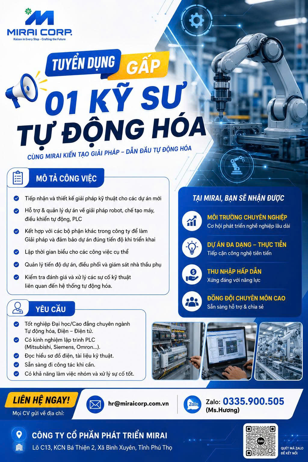 TUYỂN DỤNG GẤP 01 KỸ SƯ TỰ ĐỘNG HÓA